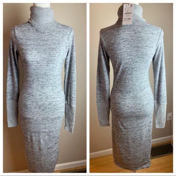 NWT ZARA Women MIDI Turtleneck Knit Pullover Dress in Heather Grey - Picture 2 of 11